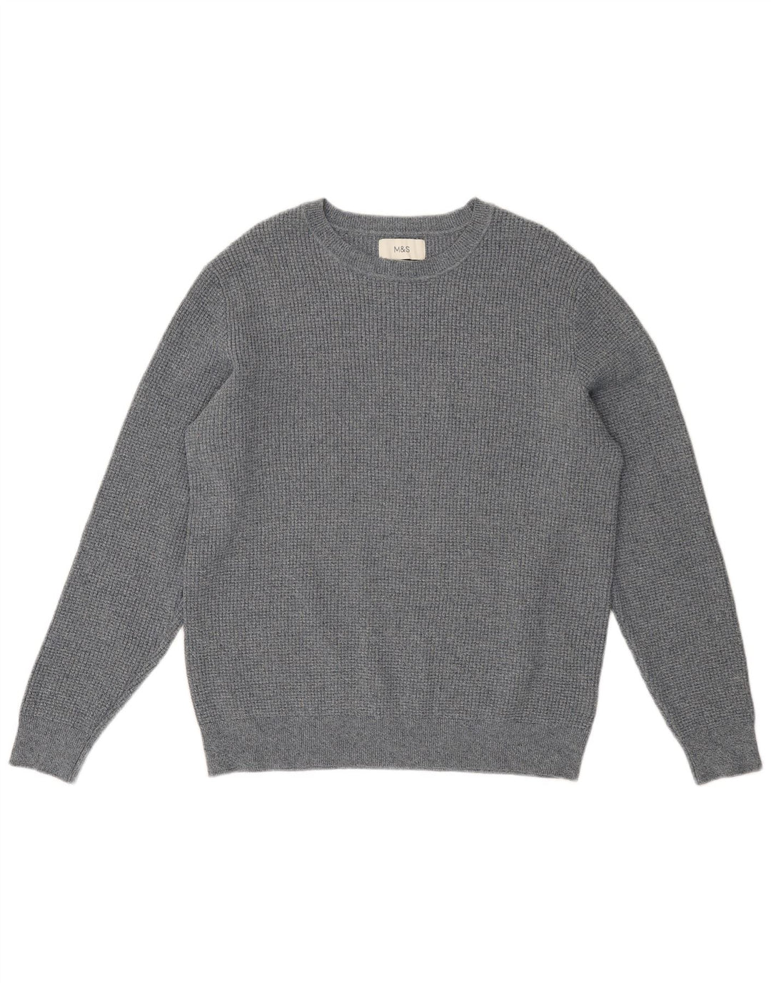 Marks & Spencer Herren-Pullover mit U-Boot-Ausschnitt, groß, grau gesprenkelte Baumwolle