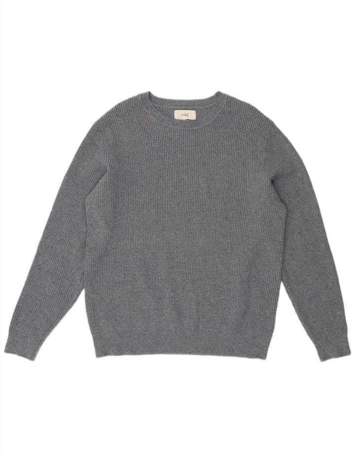 Marks & Spencer Herren-Pullover mit U-Boot-Ausschnitt, groß, grau gesprenkelte Baumwolle