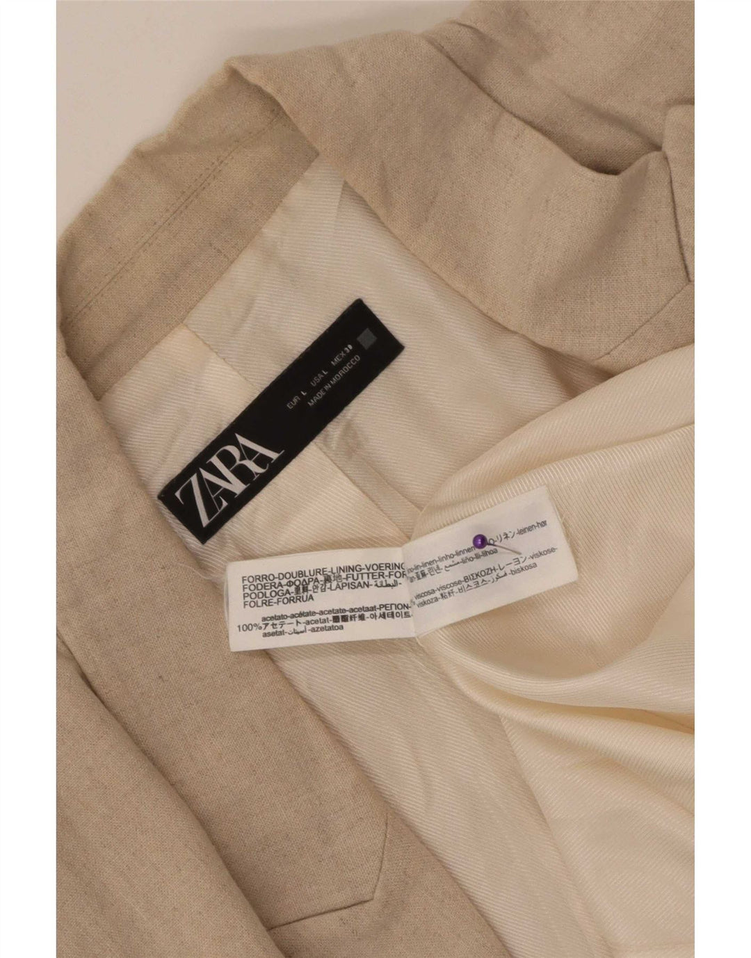 Zara Damen-Blazer mit 3/4-Ärmeln, offen, Gr. 40, Beige, Leinen