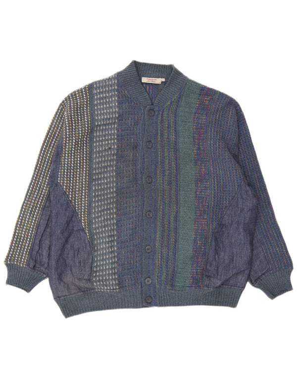 Vintage Herren Cardigan Pullover IT 54 XL Marineblau gestreift Acetat