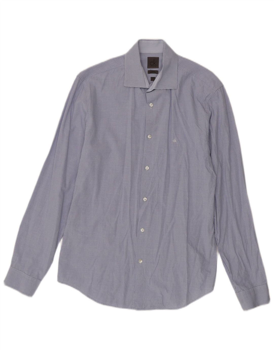 Tailliertes Herrenhemd von Calvin Klein, Größe 38 15, mittelblaue Gingham-Baumwolle