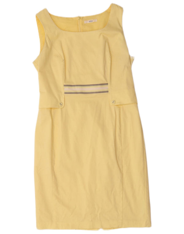 Marks & Spencer Damen ärmelloses Etuikleid UK 14 Large Gelb Baumwolle
