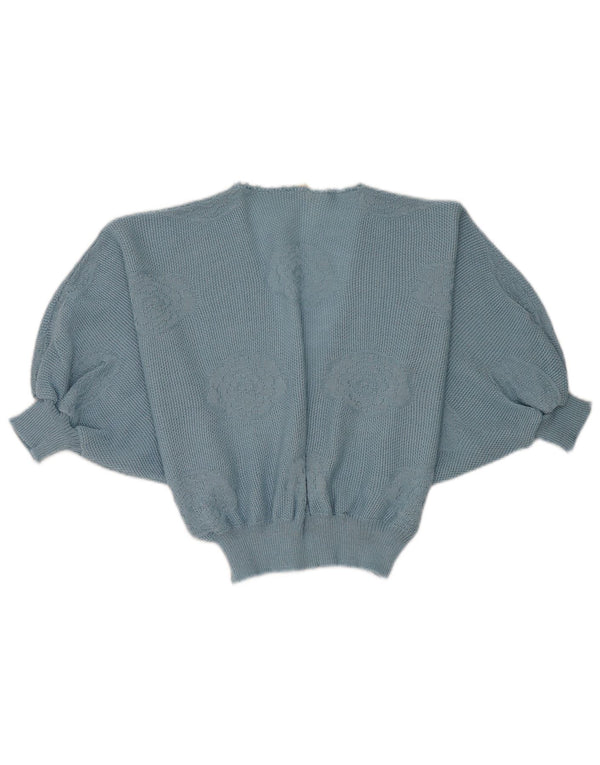 Vintage Damen Crop Kurzarm Cardigan Pullover UK 8 Small Blue Floral
