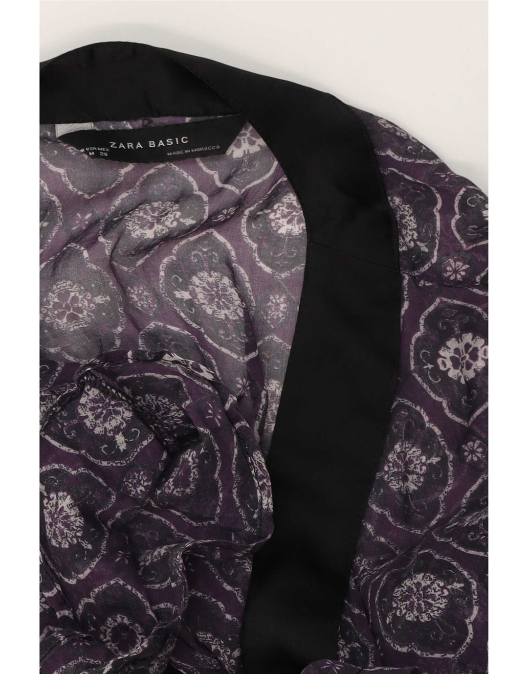 Durchsichtiges Wickelblusenoberteil von Zara für Damen, UK 12, Mittellila, geometrisch