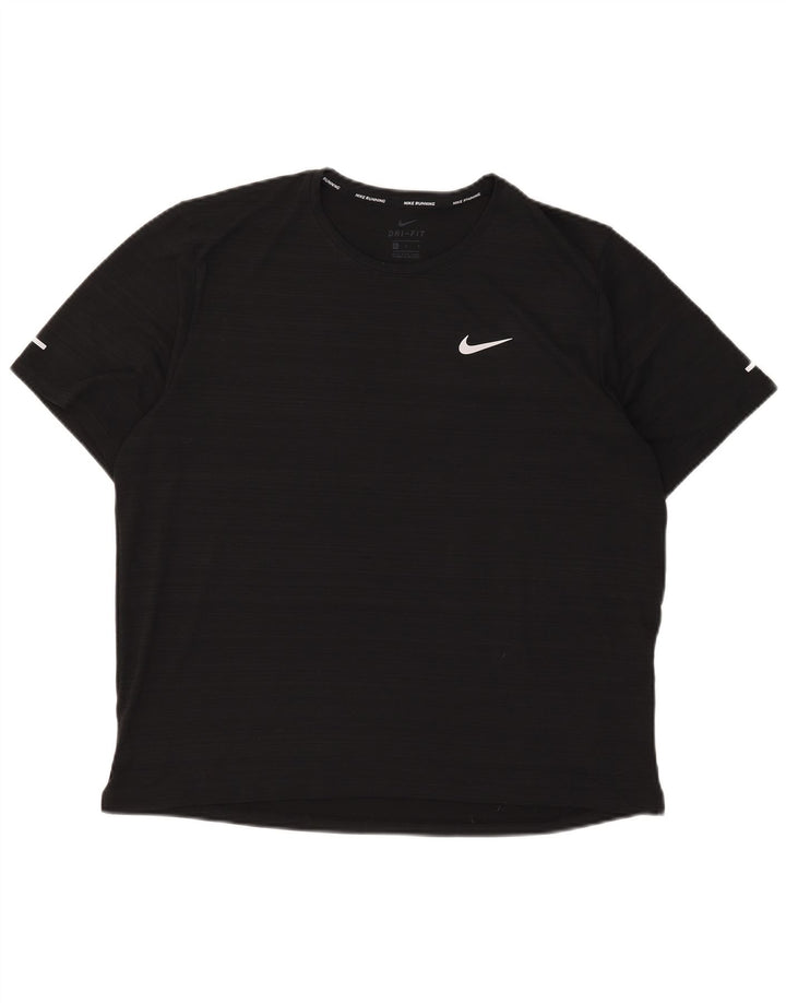 Nike Herren Dri Fit T-Shirt-Oberteil, großes schwarzes Nadelstreifen-Polyester