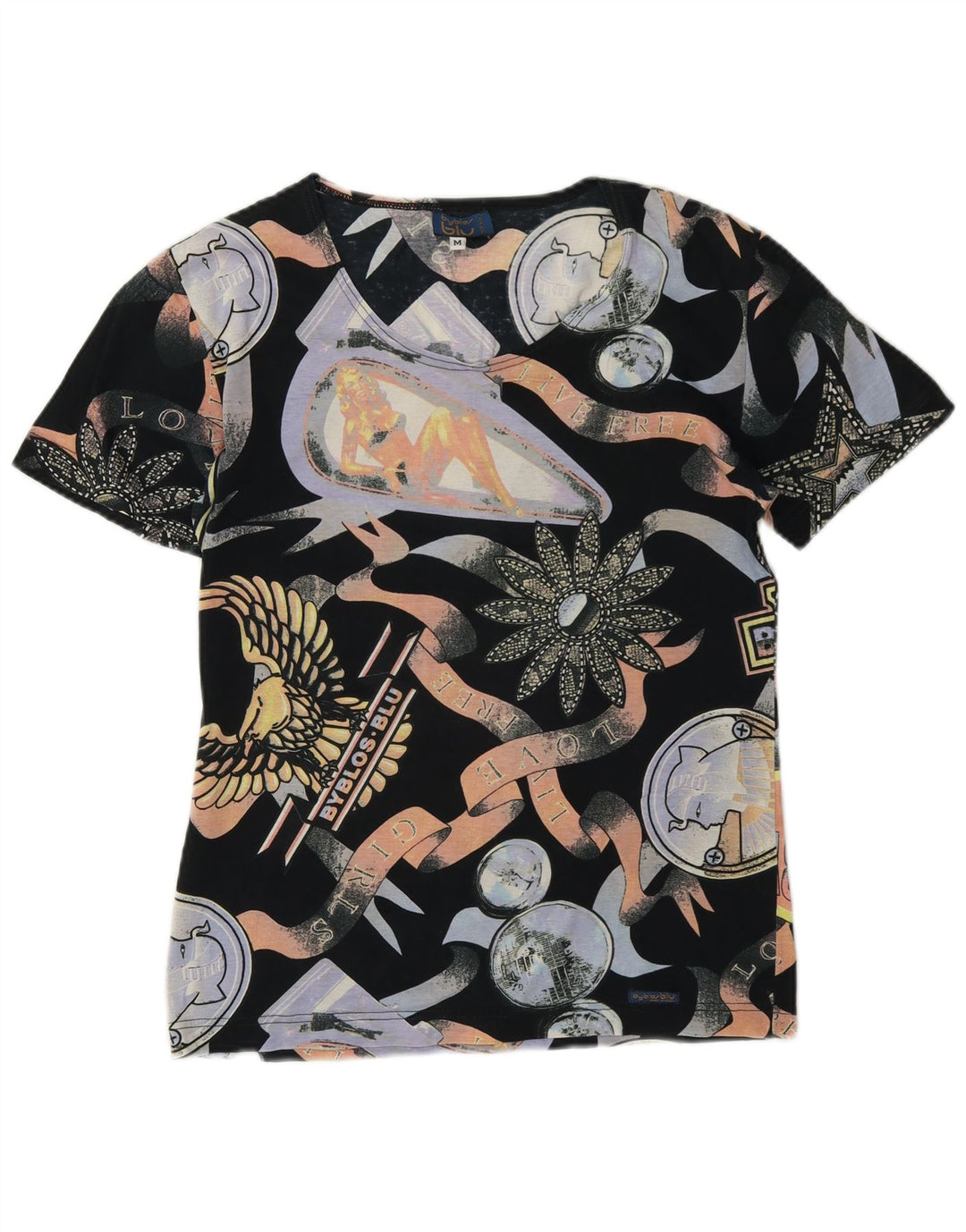 Byblos Womens Graphic T-Shirt Top UK 12 Medium Mehrfarbige Baumwolle