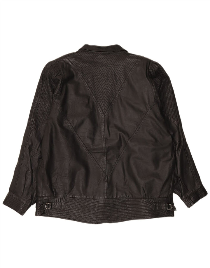VINTAGE Damen Übergroße Lederjacke UK 20 2XL Schwarz