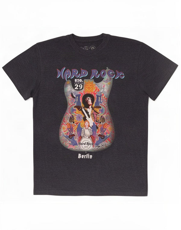 Hard Rock Cafe Mens Barlin Graphic T-Shirt Top Large Navy Blue Flecked