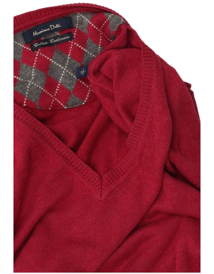 Massimo Dutti Herren-Pullover mit V-Ausschnitt, groß, rosa Baumwolle