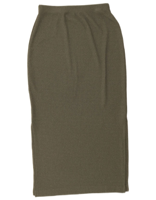 Marks & Spencer Damen Strick-Midirock UK 12 Medium W28 Khaki Polyester