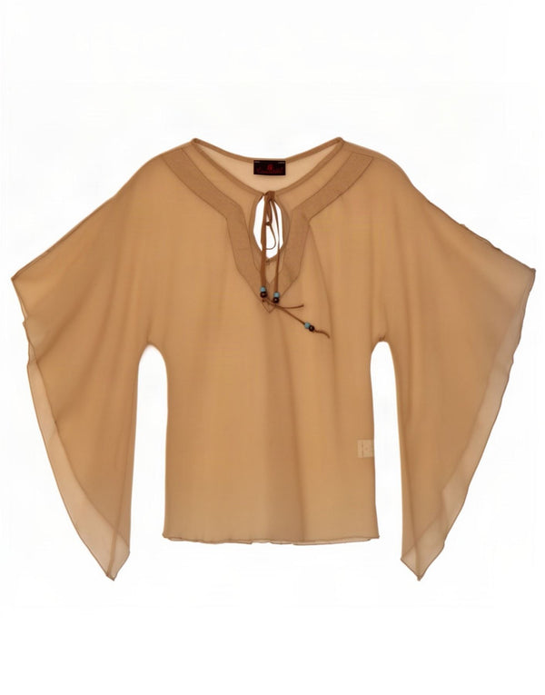 Escandelle Damen-Top mit Fledermausärmeln, durchsichtig, UK 12, mittelbeigefarbenes Polyester