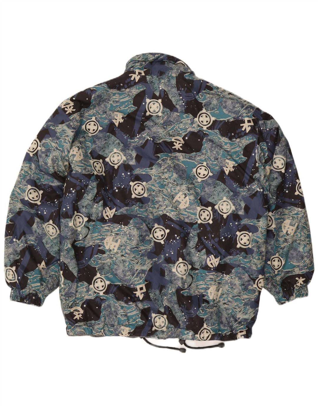 Vintage Herren-Windbreaker mit abstraktem Muster, lockere Passform, Größe 36, klein, Blau