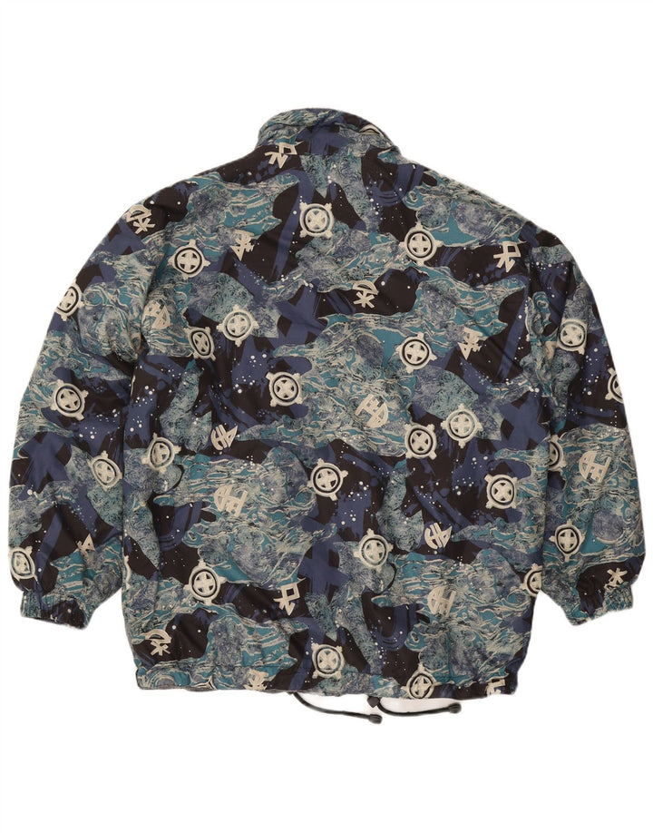 Vintage Herren-Windbreaker mit abstraktem Muster, lockere Passform, Größe 36, klein, Blau