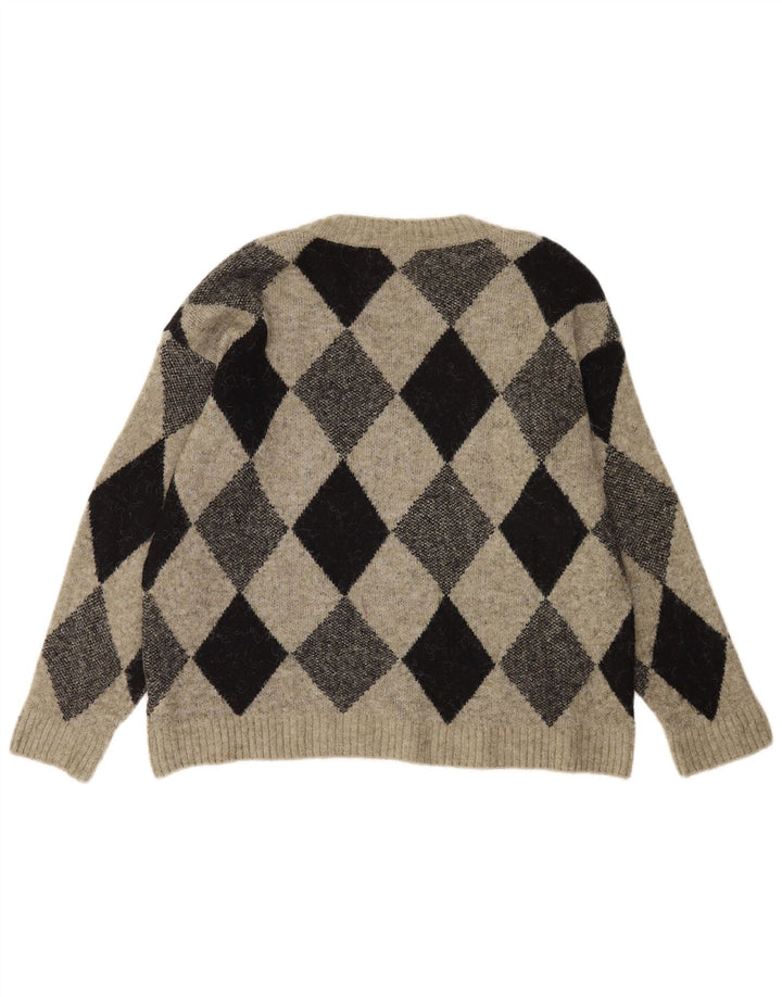 Marks & Spencer Herren-Pullover mit V-Ausschnitt, mittleres Khaki, Argyle/Diamant