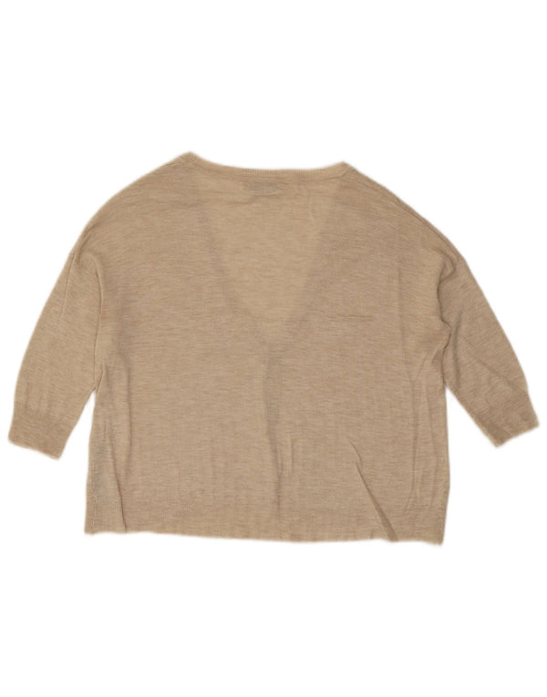 Zara Womens Crop 3/4 Sleeve Cardigan Sweater UK 10 Small Beige Flecked