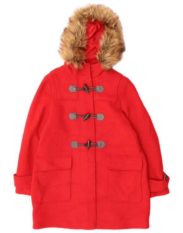Marks & Spencer Damen-Dufflecoat mit Kapuze, UK 14, Mittelrot, Polyester