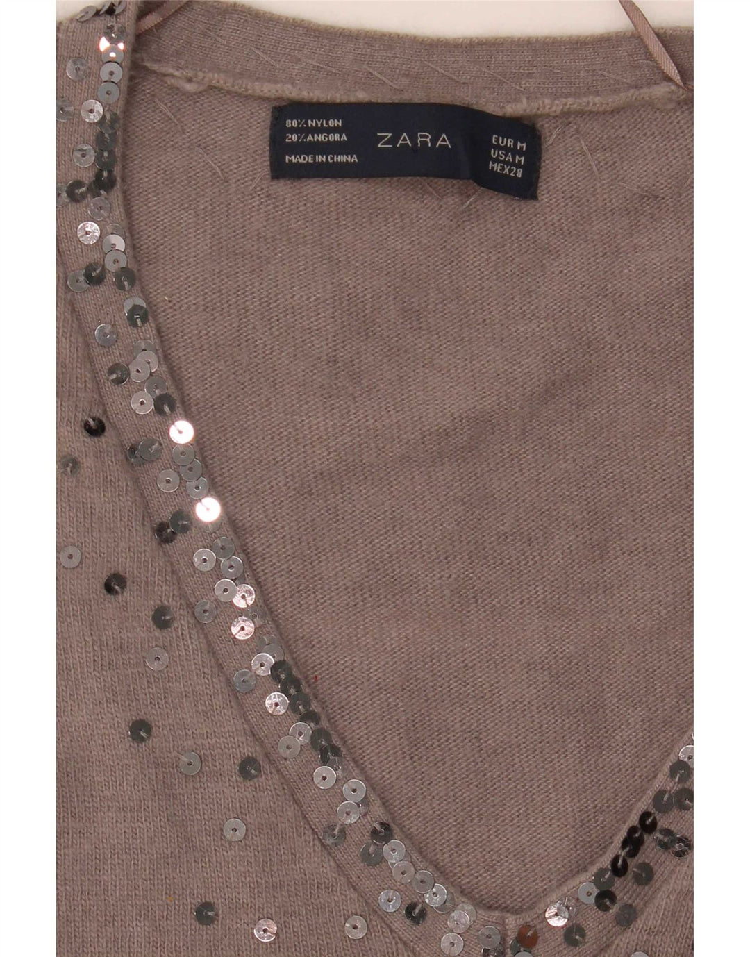 Zara Damen Pullover mit V-Ausschnitt, UK 14, Mittelbraun