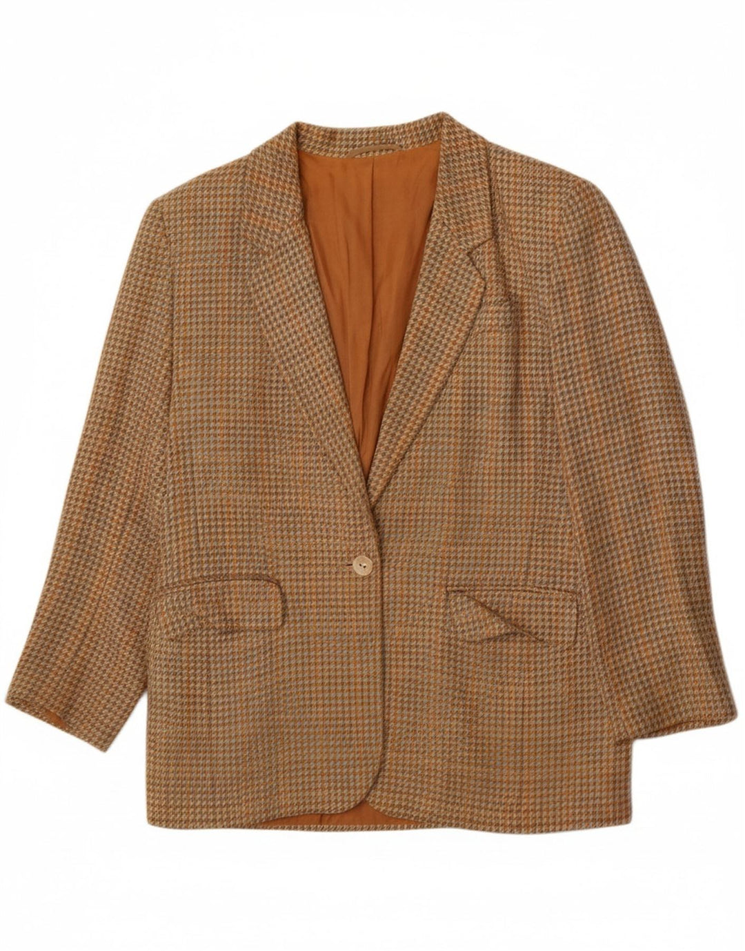 ST MICHAEL Womens 1 Button Blazer Jacket UK 12 Medium Beige Houndstooth