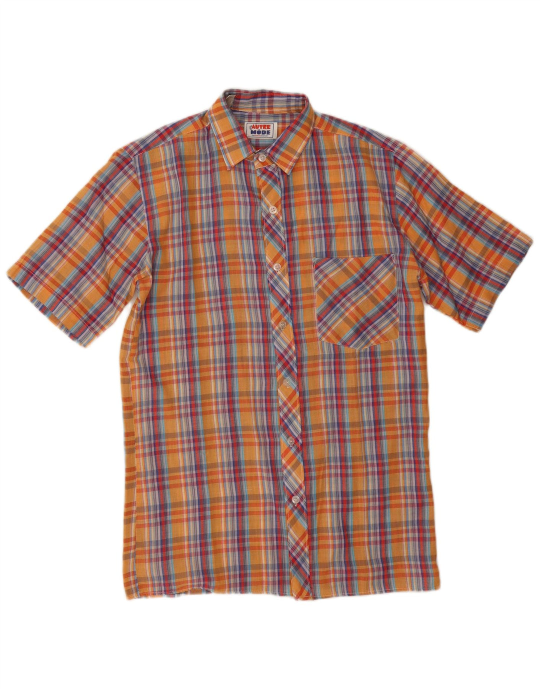 Vintage Herren Kurzarmhemd, klein, orange kariert, Polyester