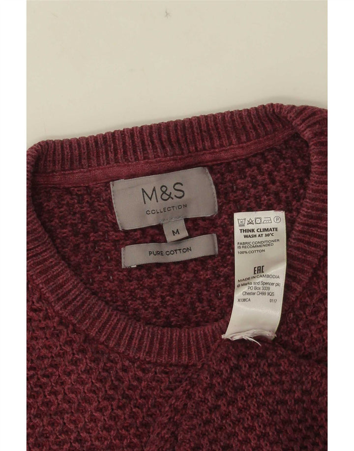 Marks & Spencer Herren-Pullover mit Rundhalsausschnitt, mittlerer burgunderroter Baumwolle
