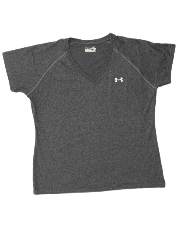 Under Armour Damen Heat Gear T-Shirt Top UK 18 XL Grau Polyester