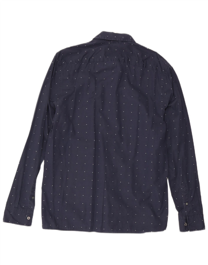 Ted Baker Herrenhemd, Größe 4, groß, marineblau gepunktete Baumwolle