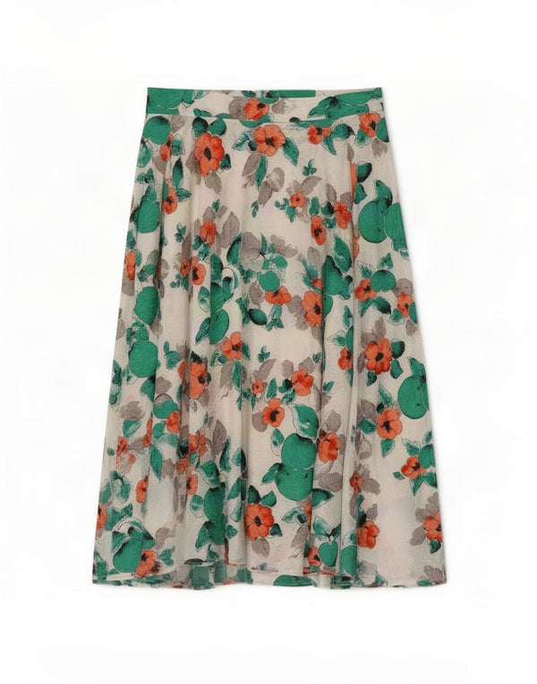 Madeleine Damen ausgestellter Rock mit hoher Taille IT 42 Medium W30 Weiß geblümt