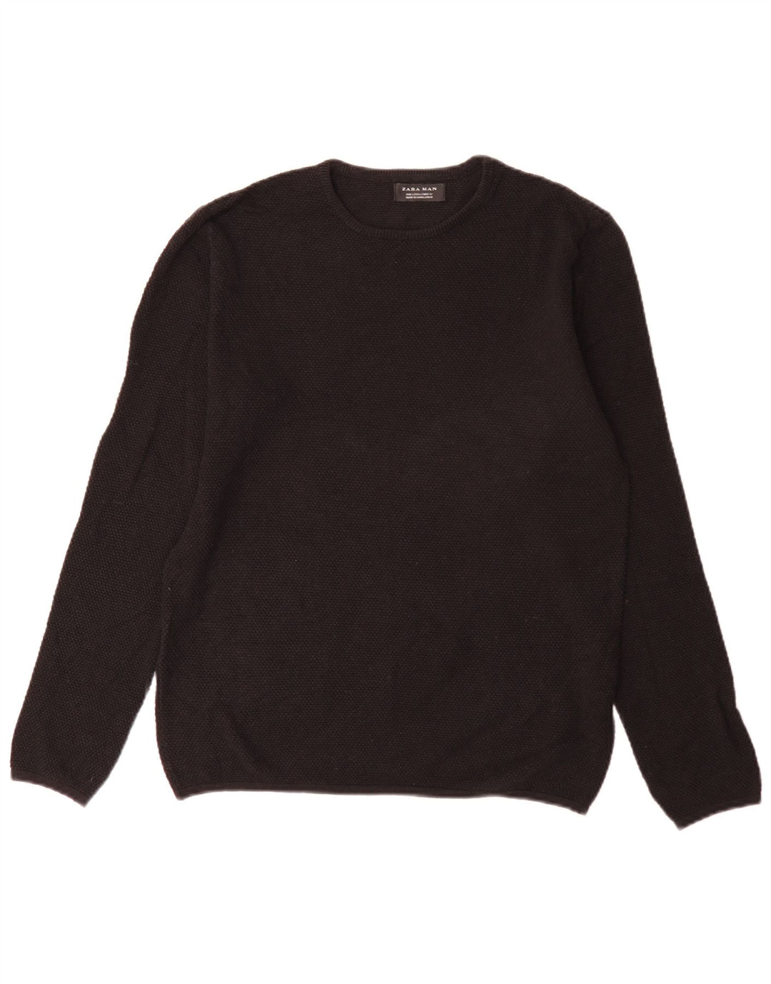Zara Herren-Pullover mit Rundhalsausschnitt, groß, aus schwarzer Baumwolle