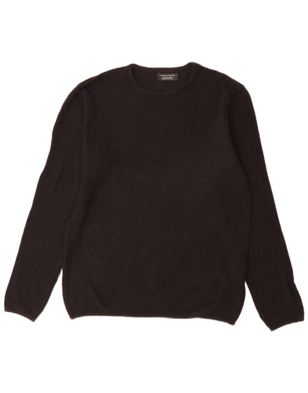 Zara Herren-Pullover mit Rundhalsausschnitt, groß, aus schwarzer Baumwolle