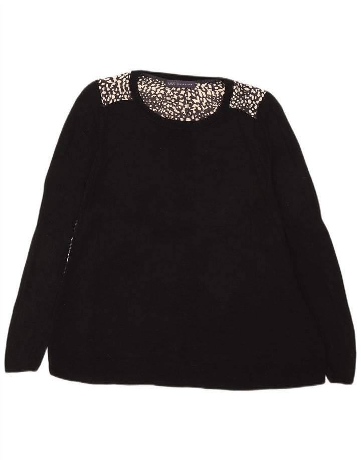 Marks & Spencer Damen Top Langarm UK 12 Medium Schwarz Animal Print