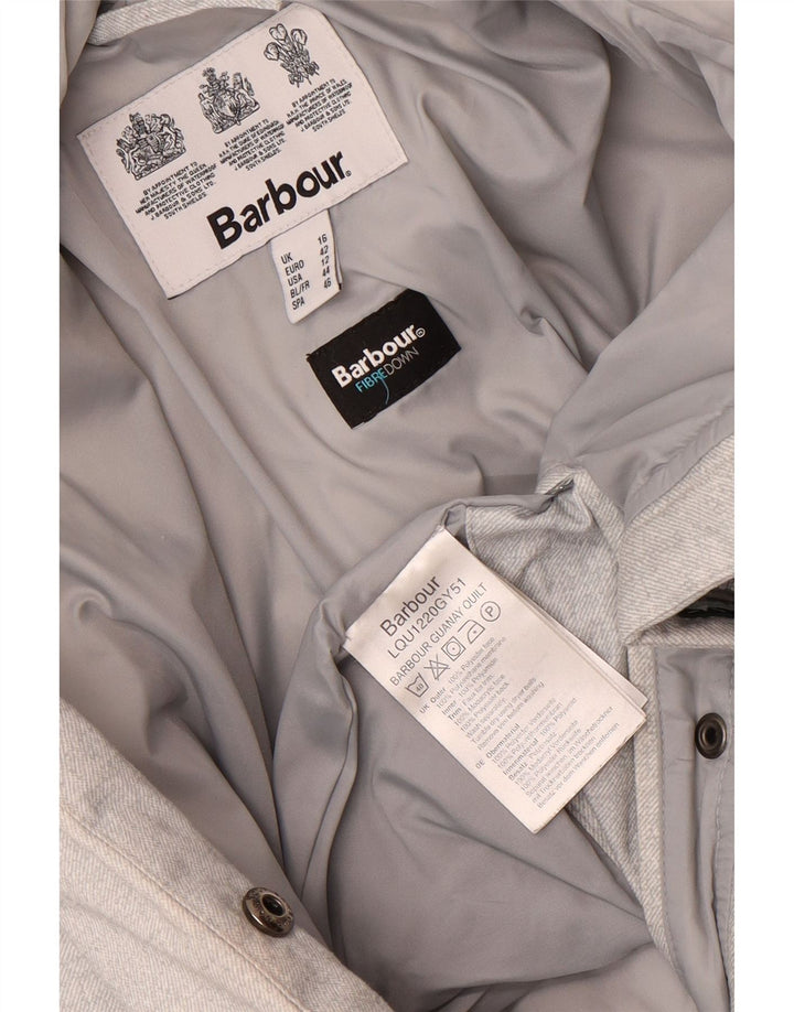 Barbour Wattierter Damenmantel mit Kapuze, UK 16, großes graues Polyester