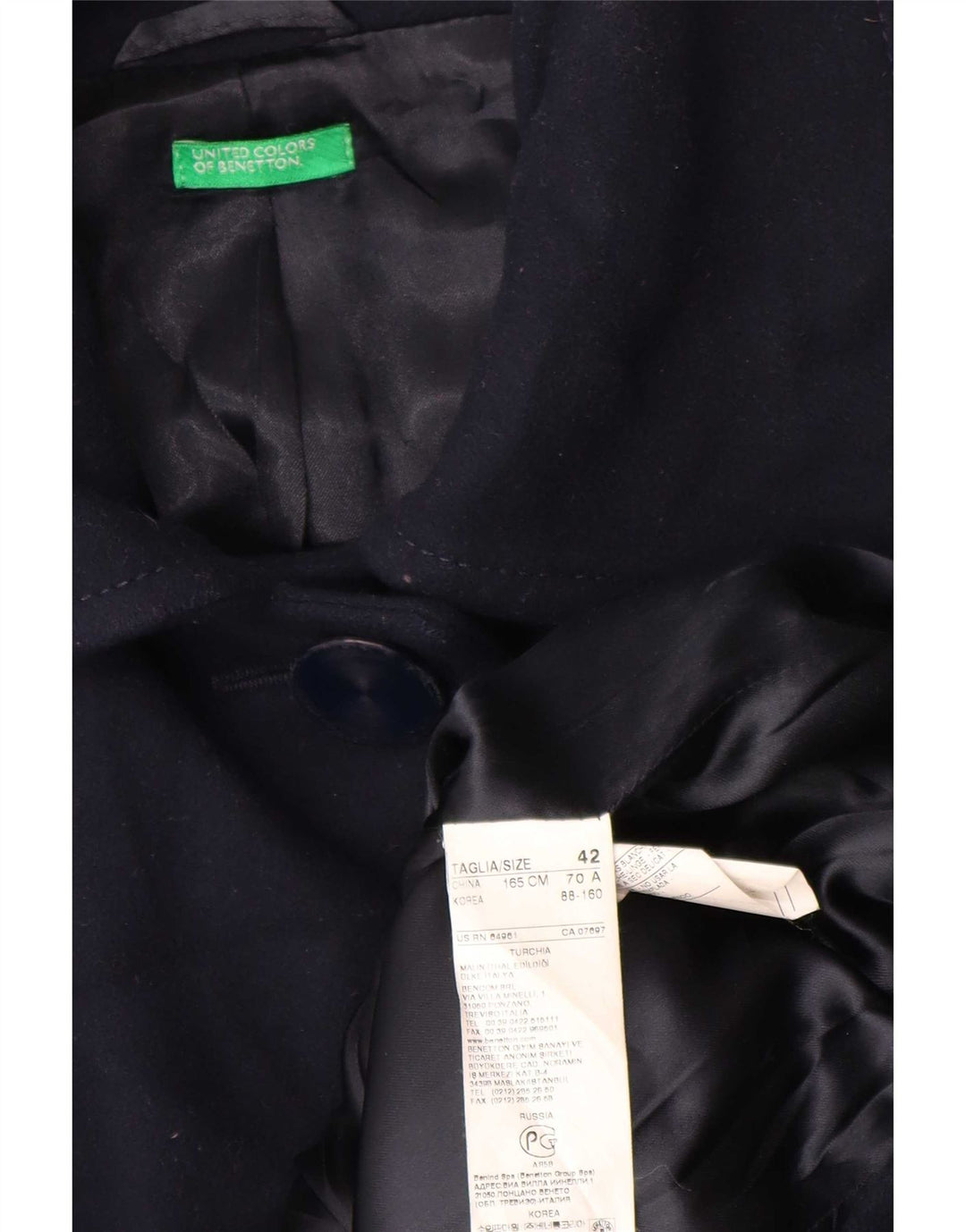 Benetton Damen Mantel IT 42 Mittelblaue Wolle