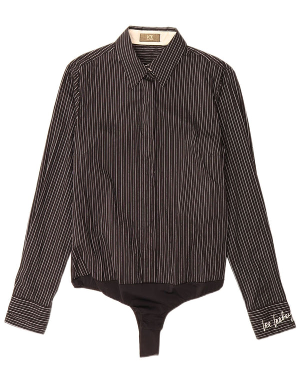 Iceberg Langarm-Shirt-Body für Damen IT 46 Large Schwarzer Nadelstreifen