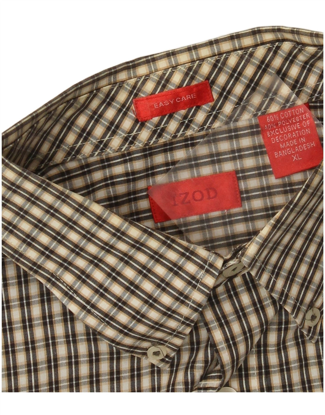 Izod Herren-Hemd, pflegeleicht, XL, Beige, Gingham-Baumwolle