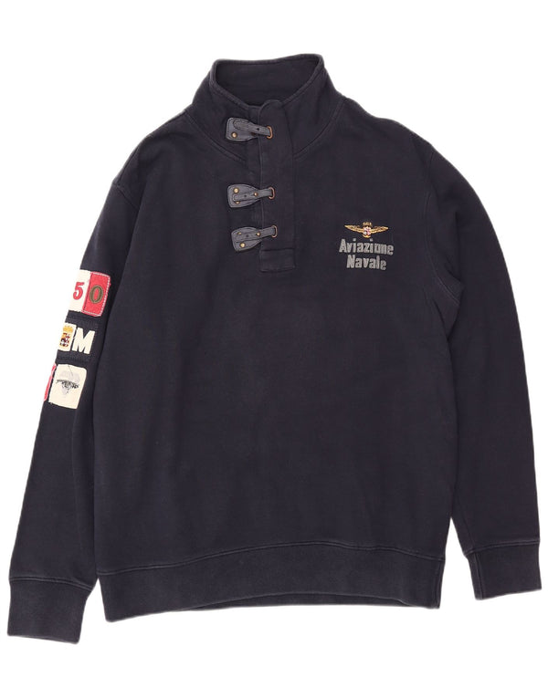 Aviazione Navale Herren-Sweatshirt mit grafischem Knopfkragen, 3XL, Marineblau