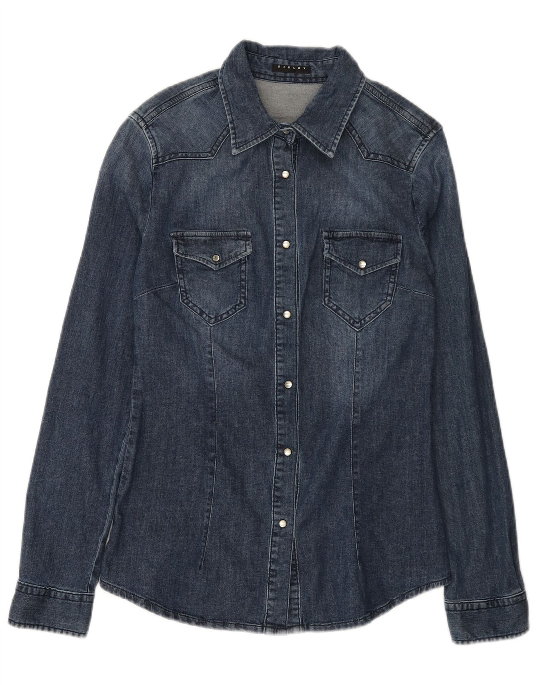 Sisley Damen Jeanshemd UK 10 Small Marineblau