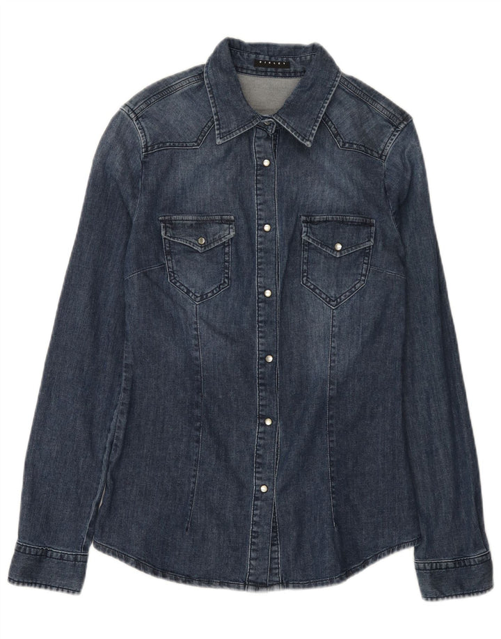 Sisley Damen Jeanshemd UK 10 Small Marineblau