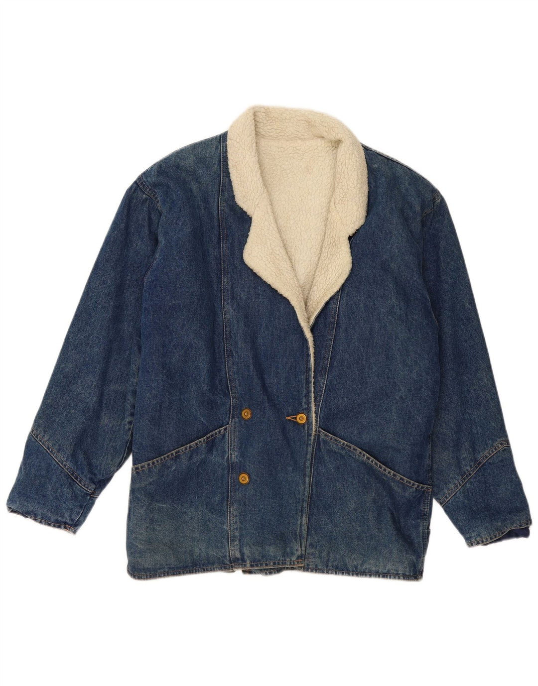 Vintage Damen Übergroße Sherpa Jeansjacke UK 10 Small Blue