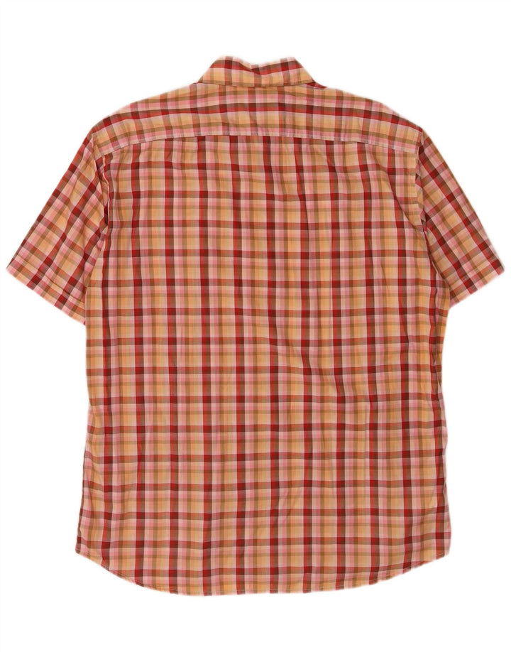 Hugo Boss Herren-Kurzarmhemd, groß, orange kariert, Baumwolle