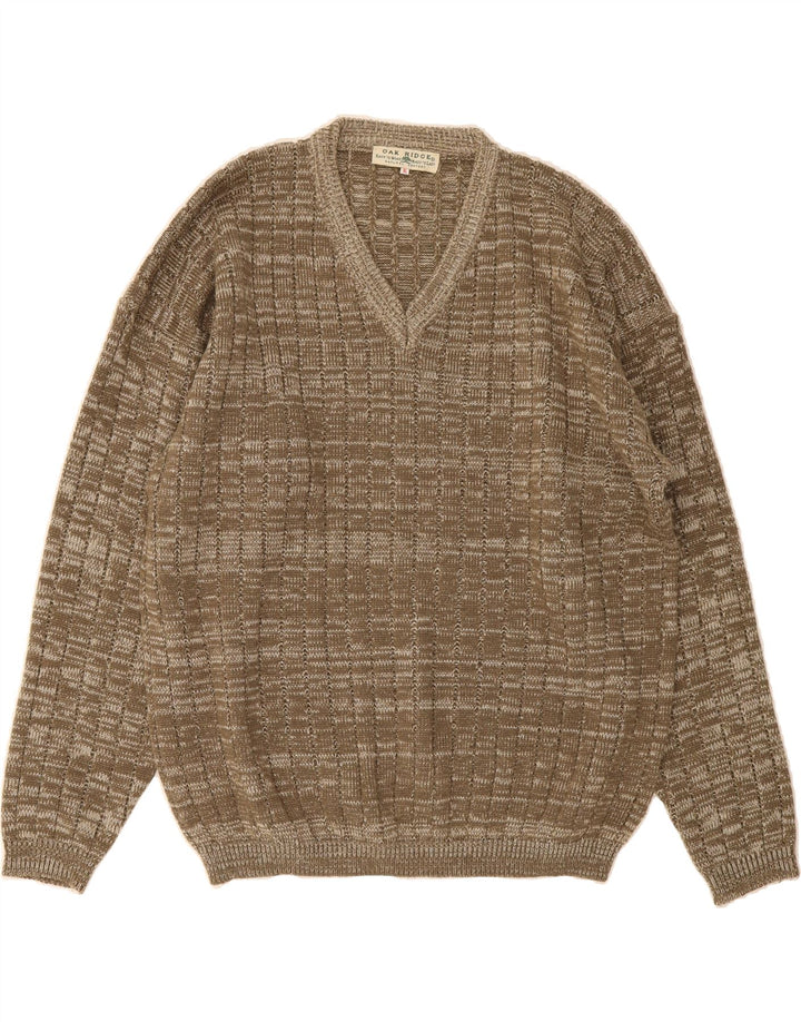 OAK RIDGE Mens V-Neck Jumper Sweater XL Beige Flecked Vintage Oak Ridge and Second-Hand Oak Ridge from Messina Hembry 