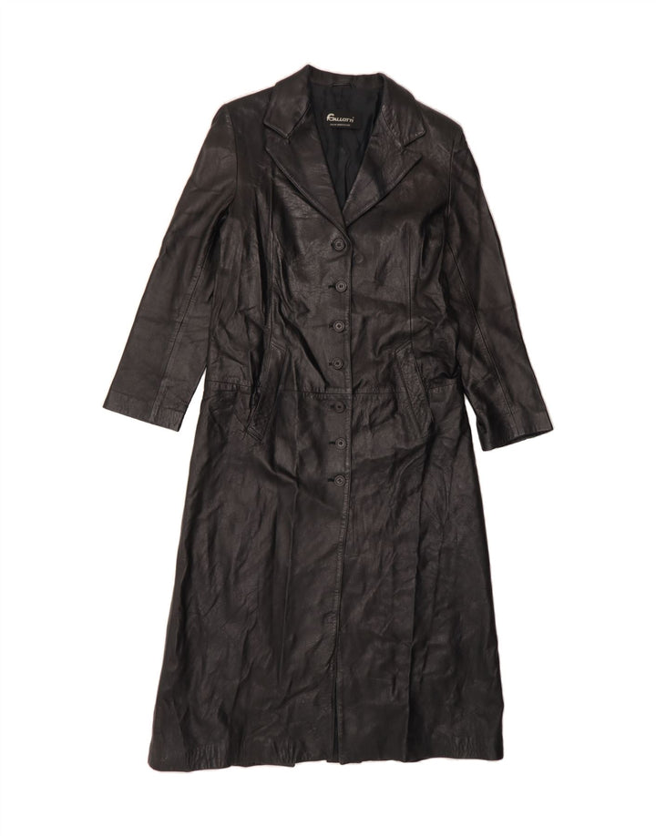 GALLOTTI Womens Leather Coat IT 44 Medium Black Leather Vintage Gallotti and Second-Hand Gallotti from Messina Hembry 