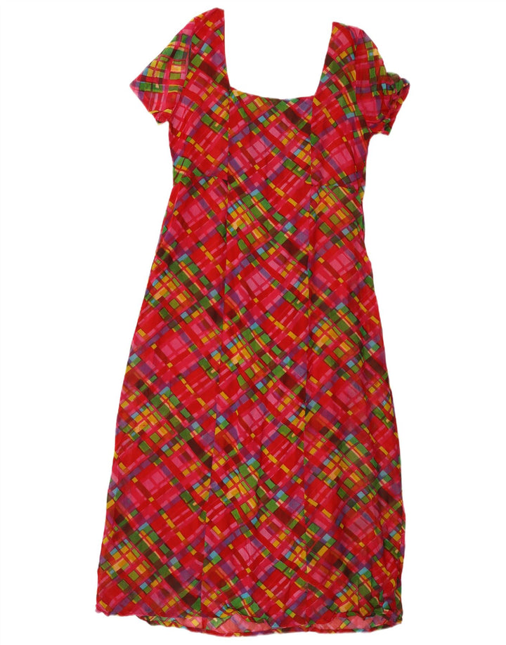 Vintage Damen A-Linie Kleid UK 12 Mittelrot kariert