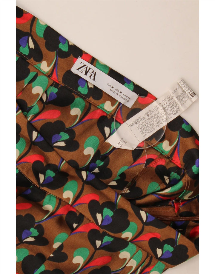 Zara Damen Faltenrock Medium W28 Braun geblümtes Polyester