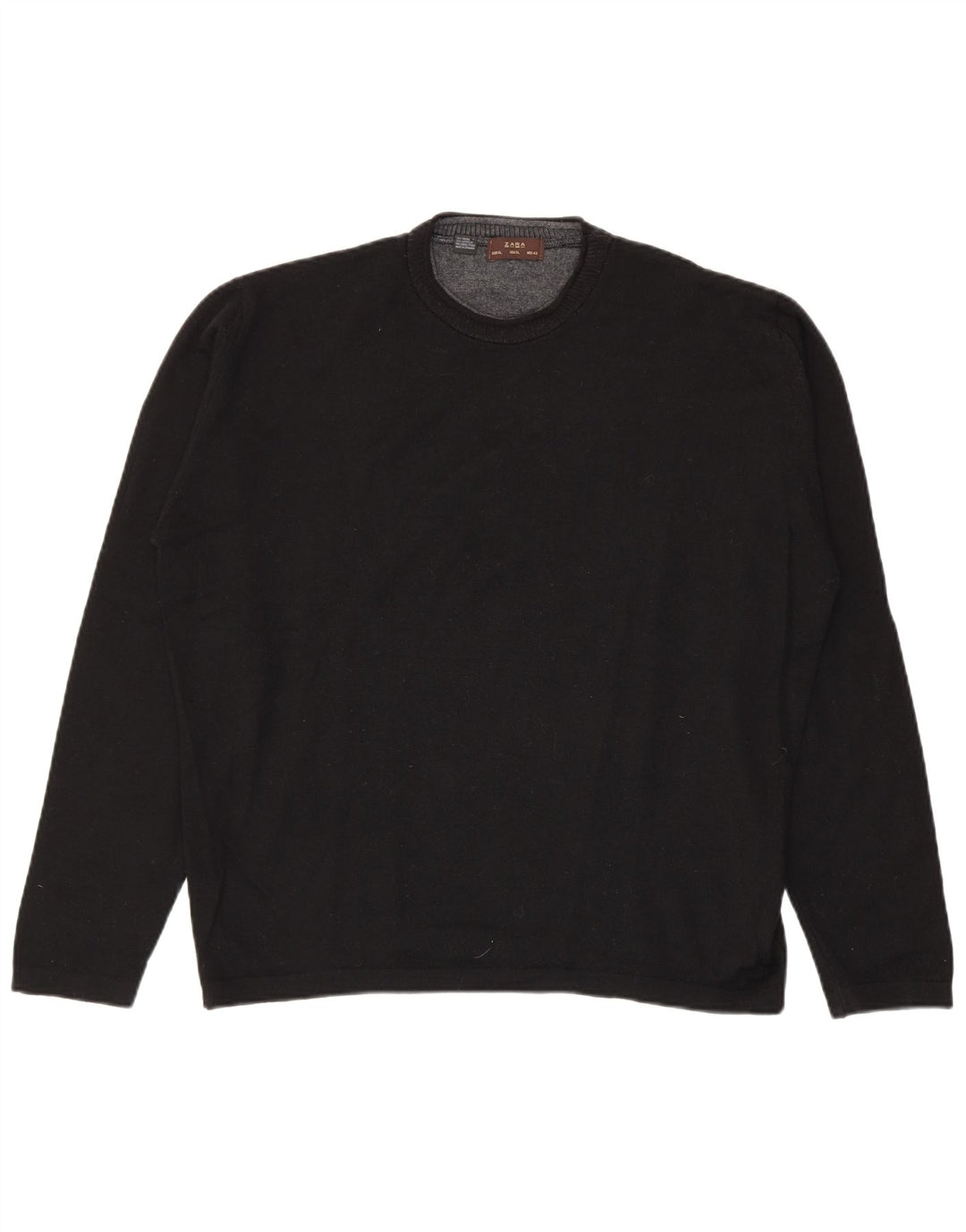 Zara Herren-Pullover mit Rundhalsausschnitt, XL, schwarze Wolle