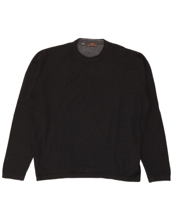 Zara Herren-Pullover mit Rundhalsausschnitt, XL, schwarze Wolle
