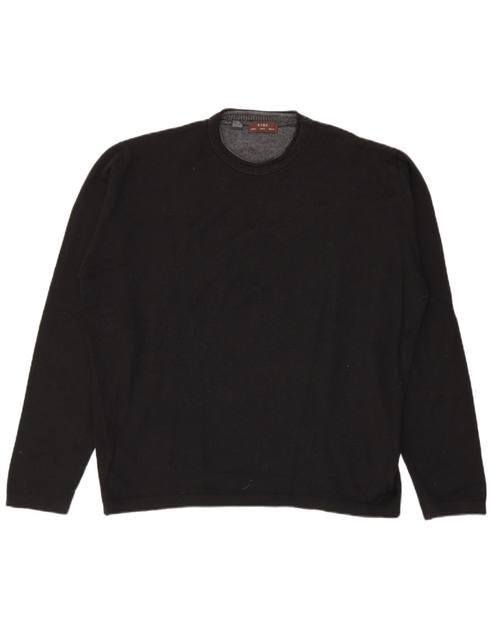 Zara Herren-Pullover mit Rundhalsausschnitt, XL, schwarze Wolle
