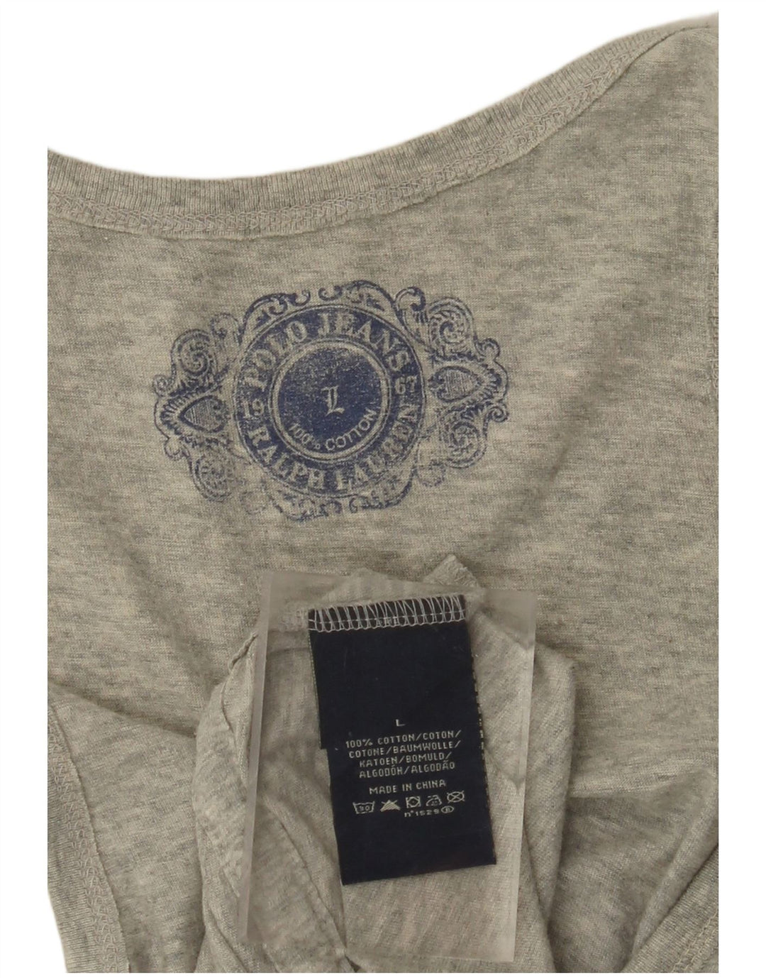 POLO RALPH LAUREN Damen Grafik-Trägershirt UK 14 Große graue Baumwolle