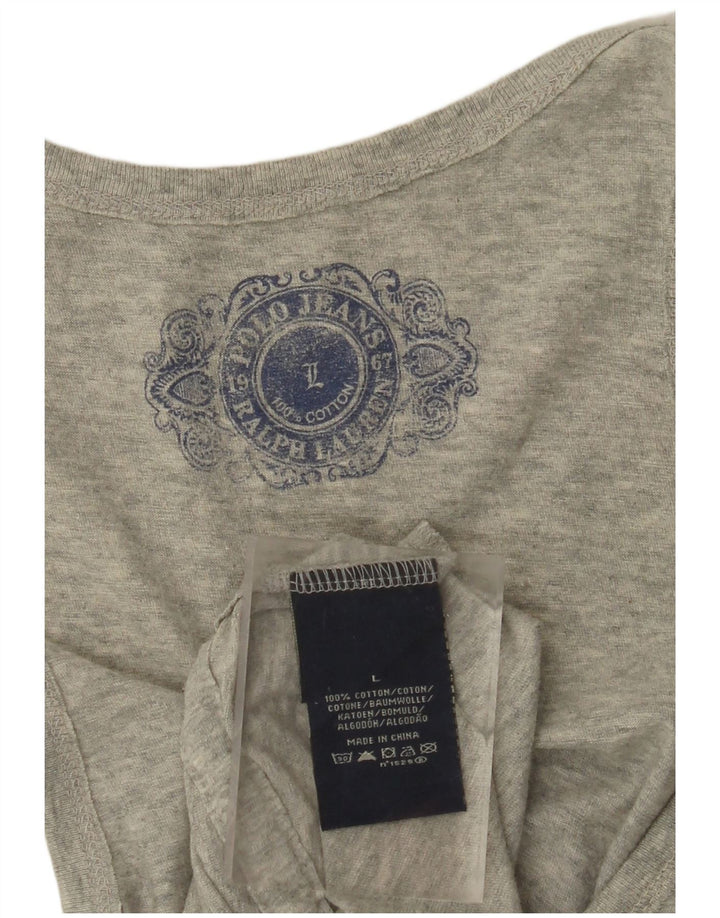 POLO RALPH LAUREN Damen Grafik-Trägershirt UK 14 Große graue Baumwolle