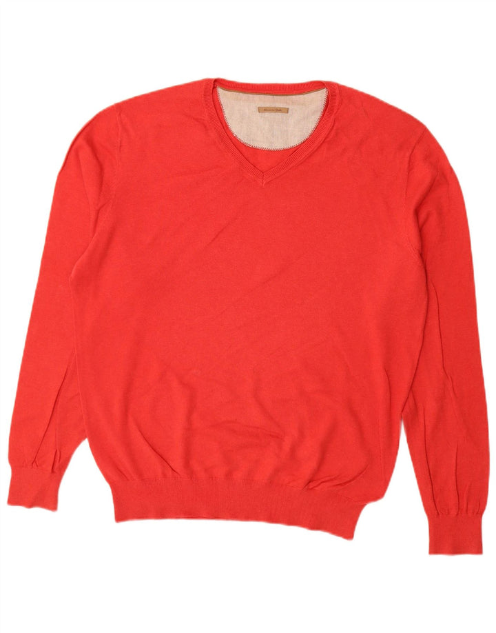 MASSIMO DUTTI Herren-Pullover mit V-Ausschnitt, großer roter Kaschmir