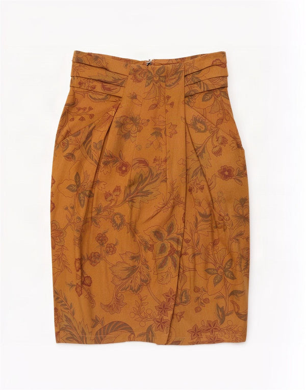 Marella Womens High Waist Pencil Skirt UK 10 Small W25 Brown Floral Viscose